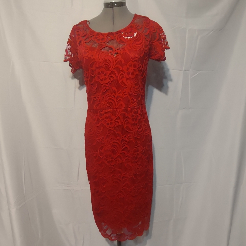 🍋 Elegant Red Lace Dress Ambiance XL